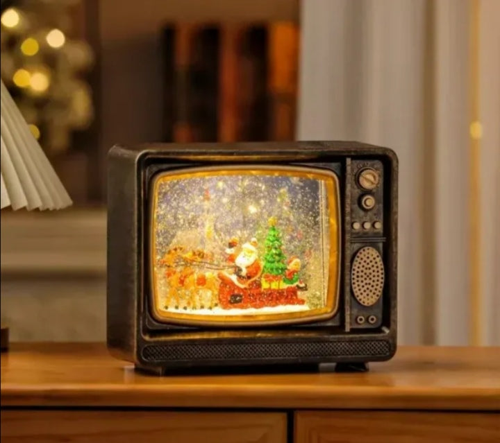 Novogodisnji ukrasni retro televizor deda mraz