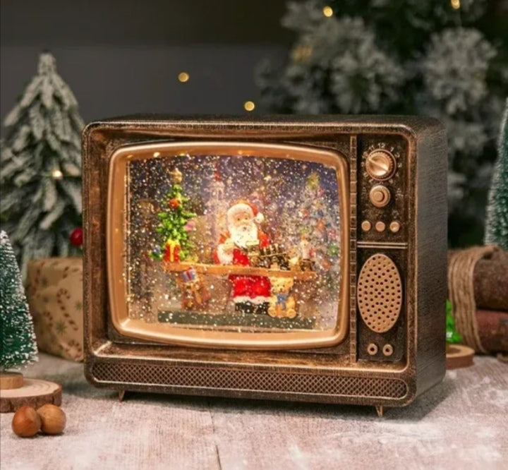 Novogodisnji ukrasni retro televizor deda mraz