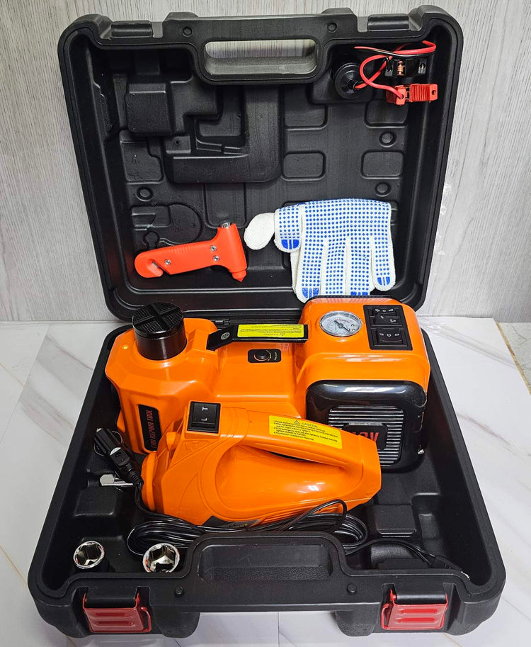 Set za auto -aku odvijac- kompresor- dizalica- baterijska lampa- 4u1